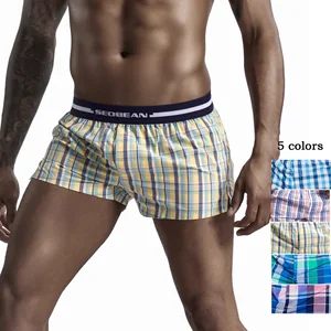 Пижама SEOBEAN мужская хлопковая, шорты-боксеры с u-образной подкладкой, в клетку, домашний тренировочный костюм, Повседневная Пижама для сна