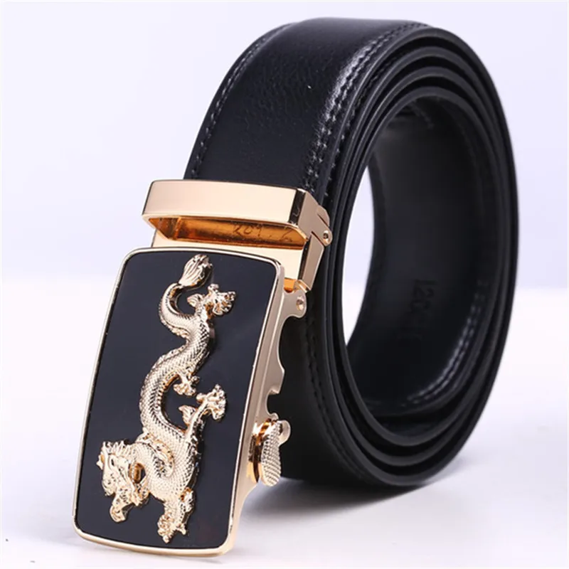 Gold Black belt Брендовый ремень с драконом, мужской роскошный ремень от известного бренда, мужской ремень высокого качества из натуральной кожи, мужской ремень с автоматической пряжкой - Цвет: Gold Black belt