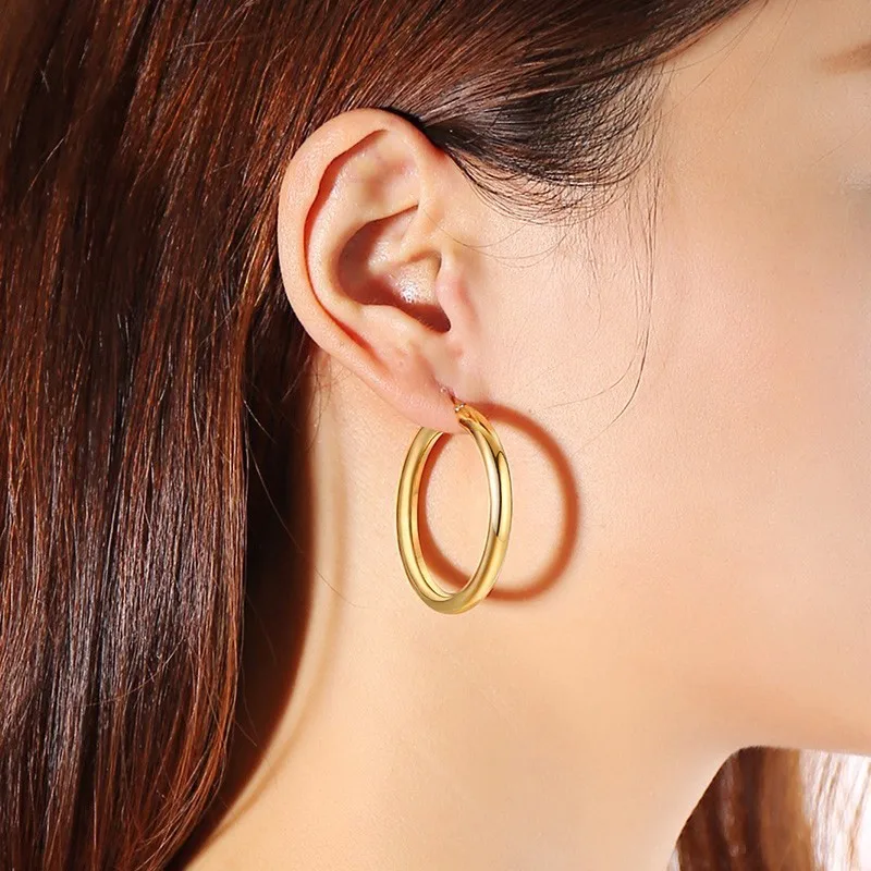 Серьги кольца Vnox из нержавеющей стали золотого цвета с закругленными трубками