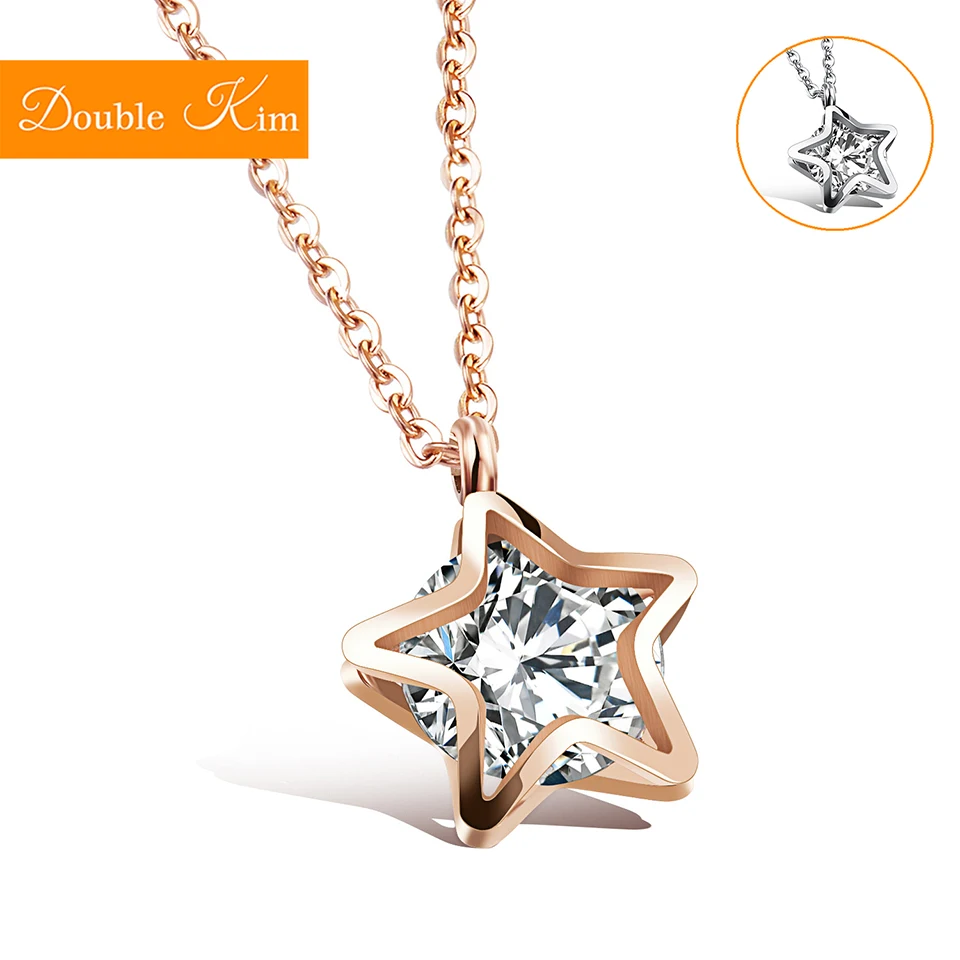 Ожерелье с подвеской в виде звезды из циркония цепочка розового золота и серебра