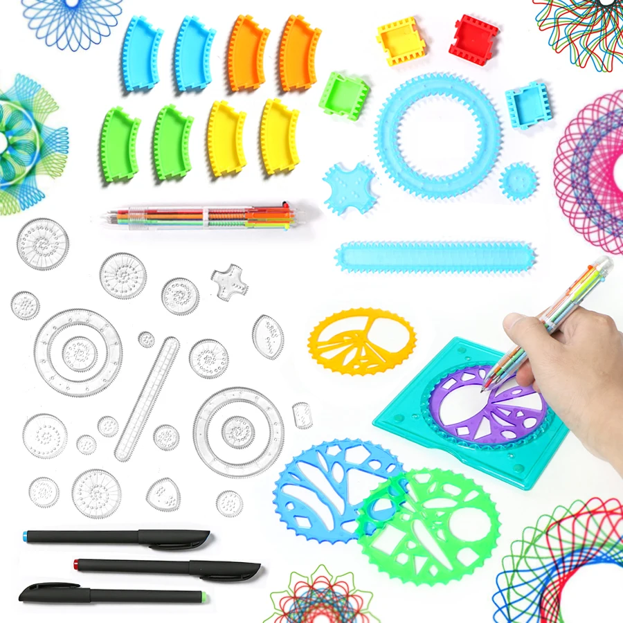 Jouets de dessin spirographe pour enfants  22 pièces  engrenages et roues emboîtables  accessoires