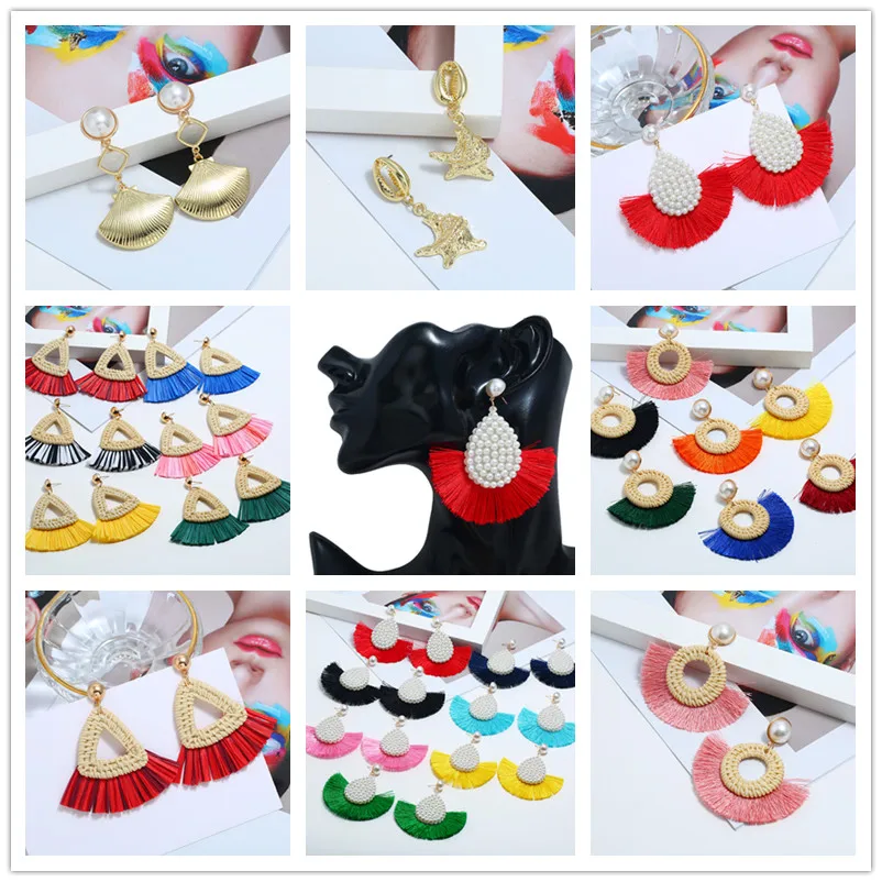 Face-Slim Simulated Pearl Tassel Long Earrings For 2019 Women Hand-Woven Rattan Retro Sector Star Popular Drop Jewelry | Украшения и