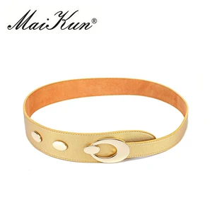 Maikun ремень женский пояс в стиле европейский  широкий пояс для женщин модный дизайнерский бренд  сплошной цвет эластичный пояс с металлической пряжкой полумесяца  для платья