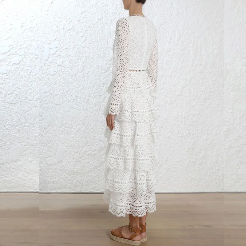 Пикантные Для женщин кружевное платье миди с длинными рукавами Глубокий V шеи