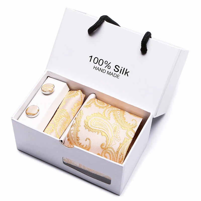 Мужской галстук в синюю полоску 100% шелк жаккардовый плетеный Hanky запонки набор