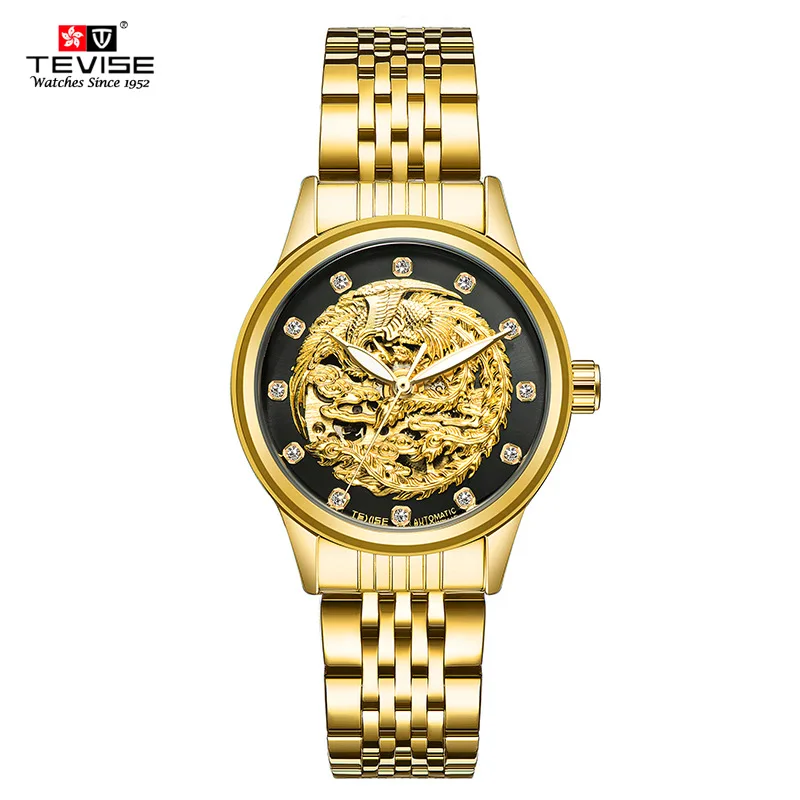 Tevise 2017 новые женские модные роскошные механические часы с бриллиантами золотые