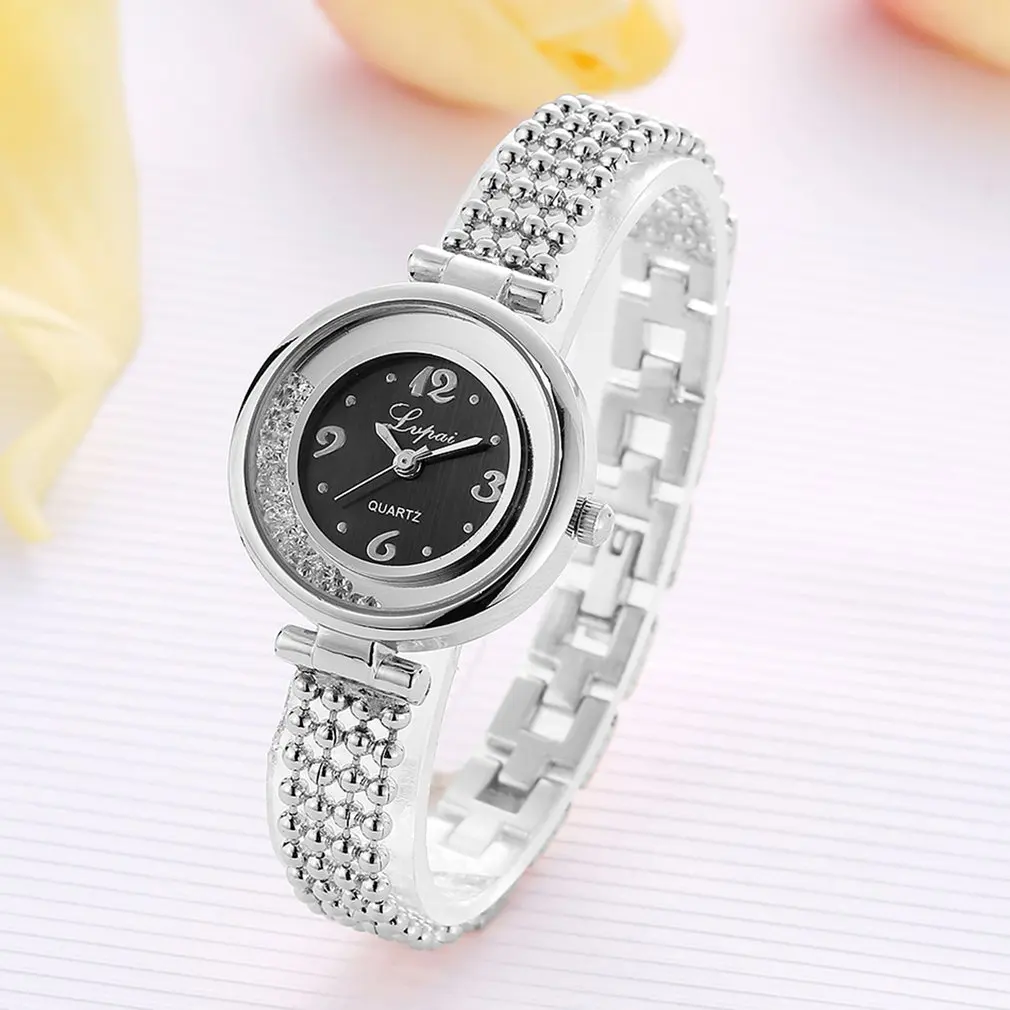 Новые простые женские кварцевые часы Rainstone тонкая цепь бусины дамские