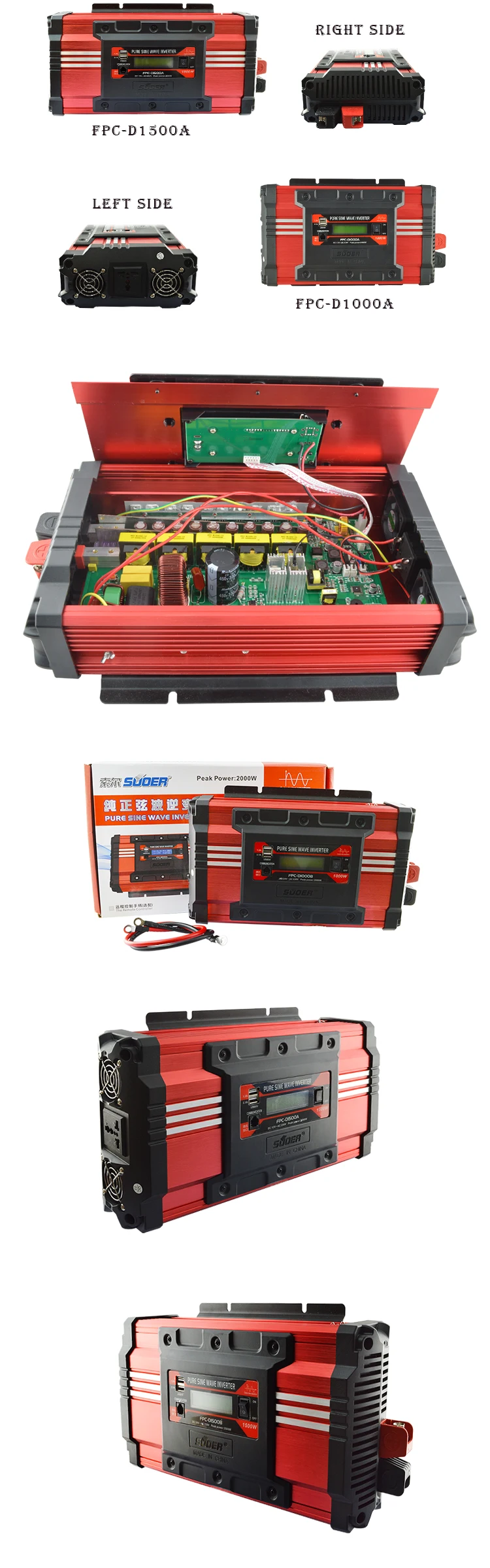 Suoer【Pure Синусоидальная волна Inverter】 инвертор Солнечные энергетические установки 24V 220V 1500 Вт Чистая синусоида Инвертор(FPC-D1500B