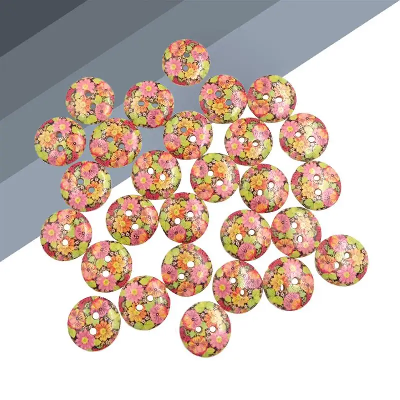 2 Holes 15MM 100PC Wooden Buttons Environmental Single Painted DIY Cartoon Flower Pattern Log Snaps Press Studs | Дом и сад