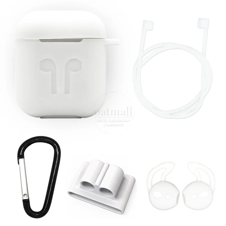 White 4 в 1 для Apple AirPods 2 1 чехол для зарядки силиконовый чехол+ ремешок для часов+ ремешки против потери+ защитные аксессуары для наушников - Цвет: White