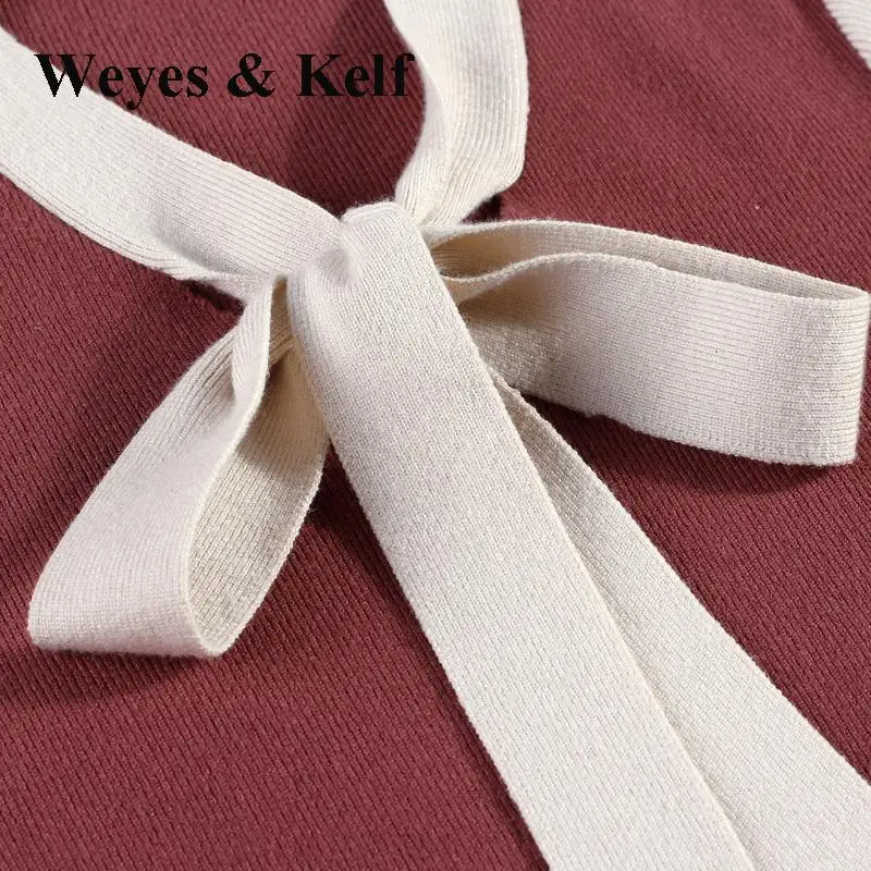 Weyes & Kelf осенние кружевные с галстуком бабочкой вязаное элегантное облегающее