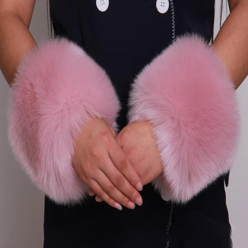 Одна пара нарукавников из искусственного кроличьего меха зимние теплые браслеты