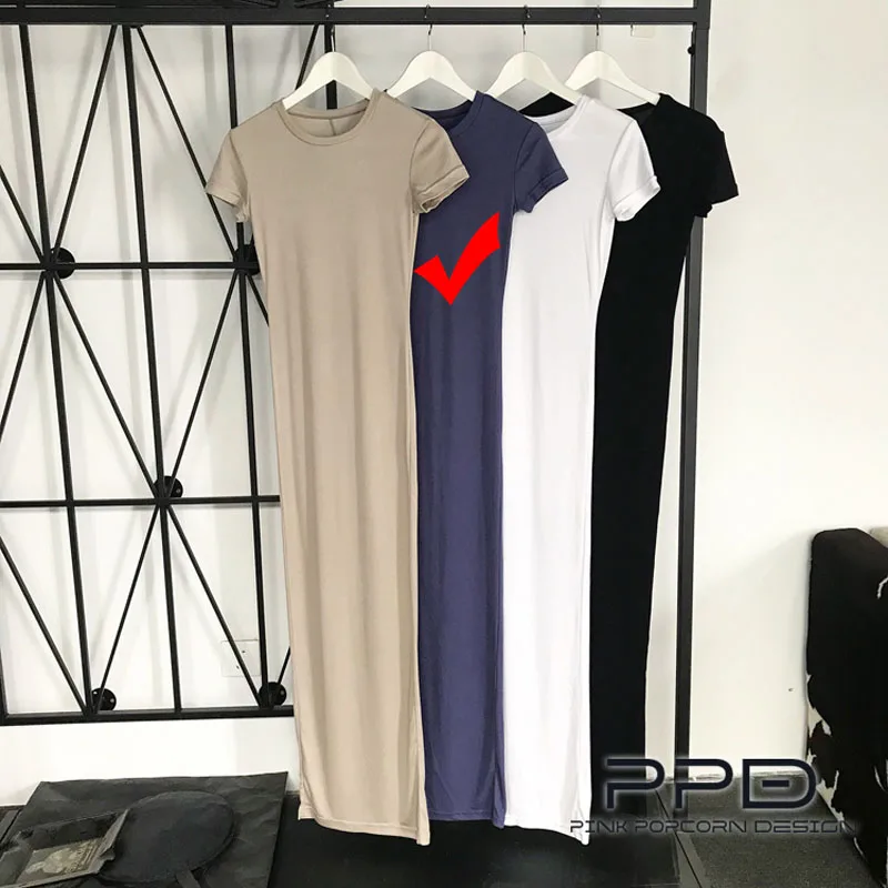 Color-2 Очень дышащее и удобное тонкое длинное платье с короткими рукавами и круглым вырезом сзади - Цвет: Color-2
