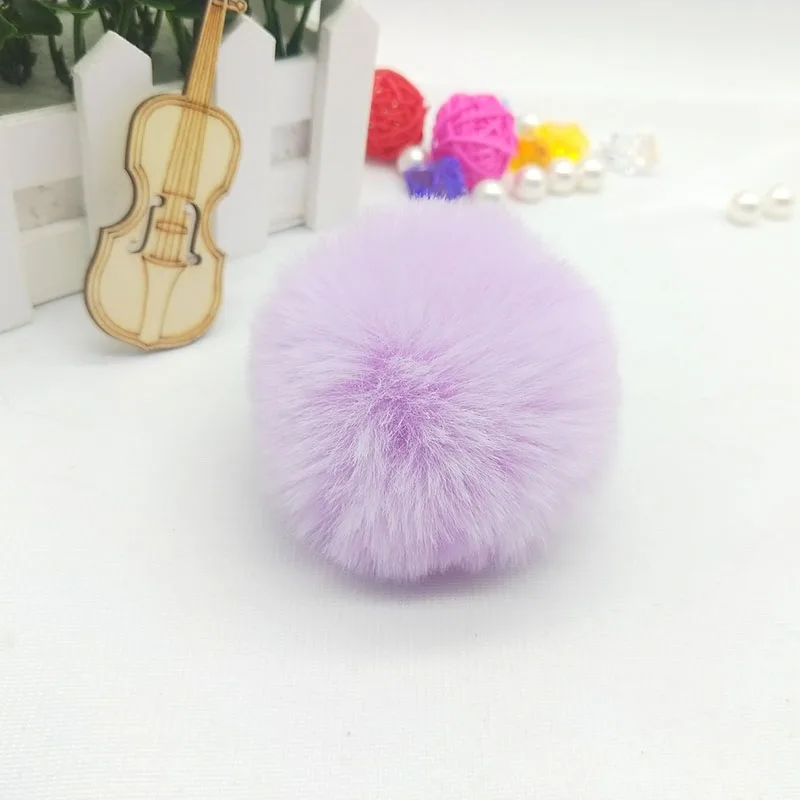 Light Purple 8 см шарик из искусственного кроличьего меха брелок помпон пушистая прекрасная цепочка для ключа брелок симпатичный помпон Pom Porte Clef для женщин Сумка Подвески Игрушки - Цвет: Light Purple