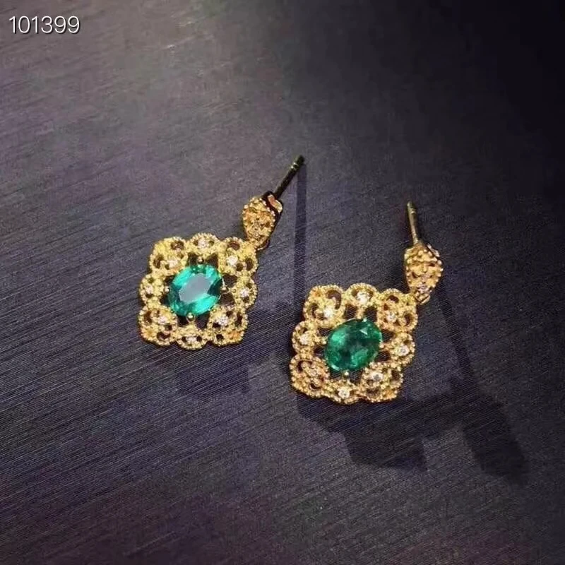 

Серьги-подвески из серебра 925 пробы с натуральным зеленым изумрудом