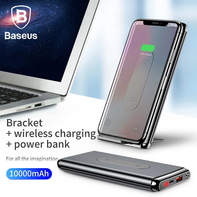 Baseus 10000 mAh power Bank QI Беспроводное зарядное устройство для iPhone samsung huawei PD+ QC3.0 Быстрая зарядка портативный внешний аккумулятор type-C порт