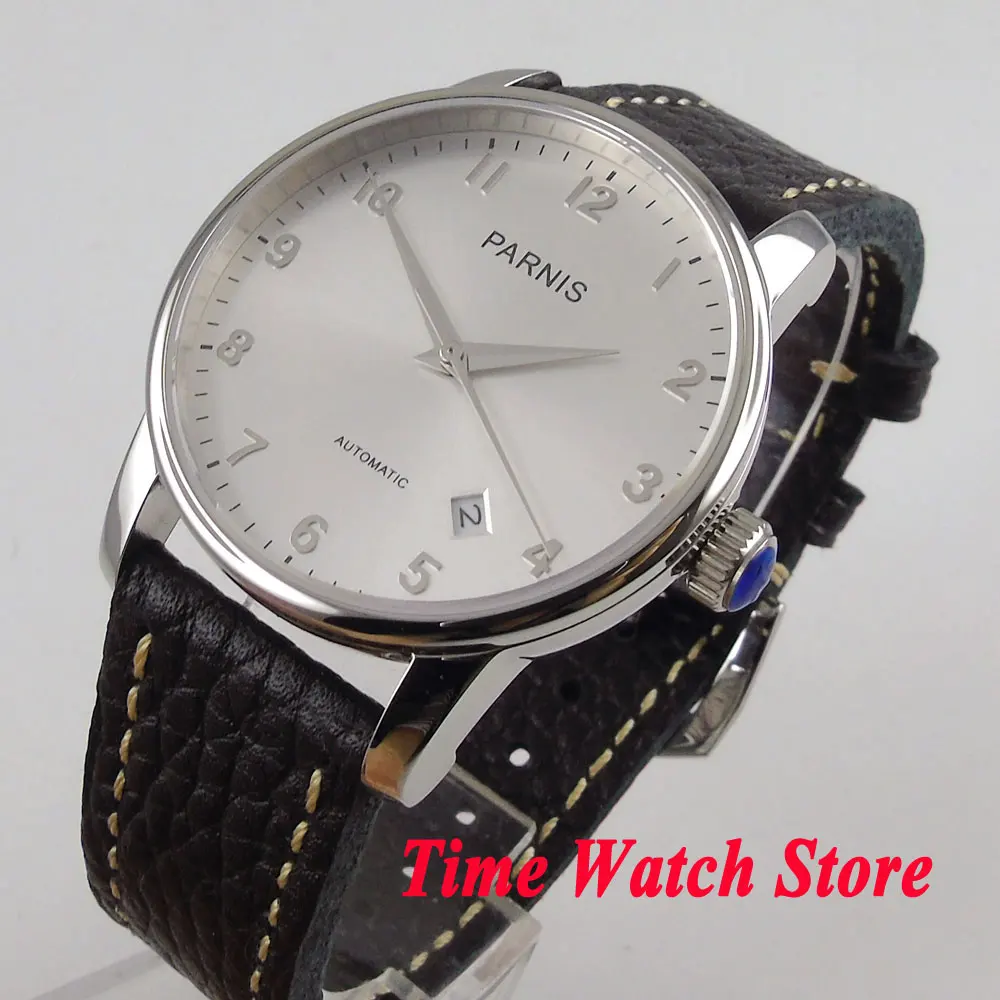 

Parnis 38mm men's watch silver dial silver hands date sapphire glass 21 jewels MIYOTA Automatic movement wrist watch men 1022