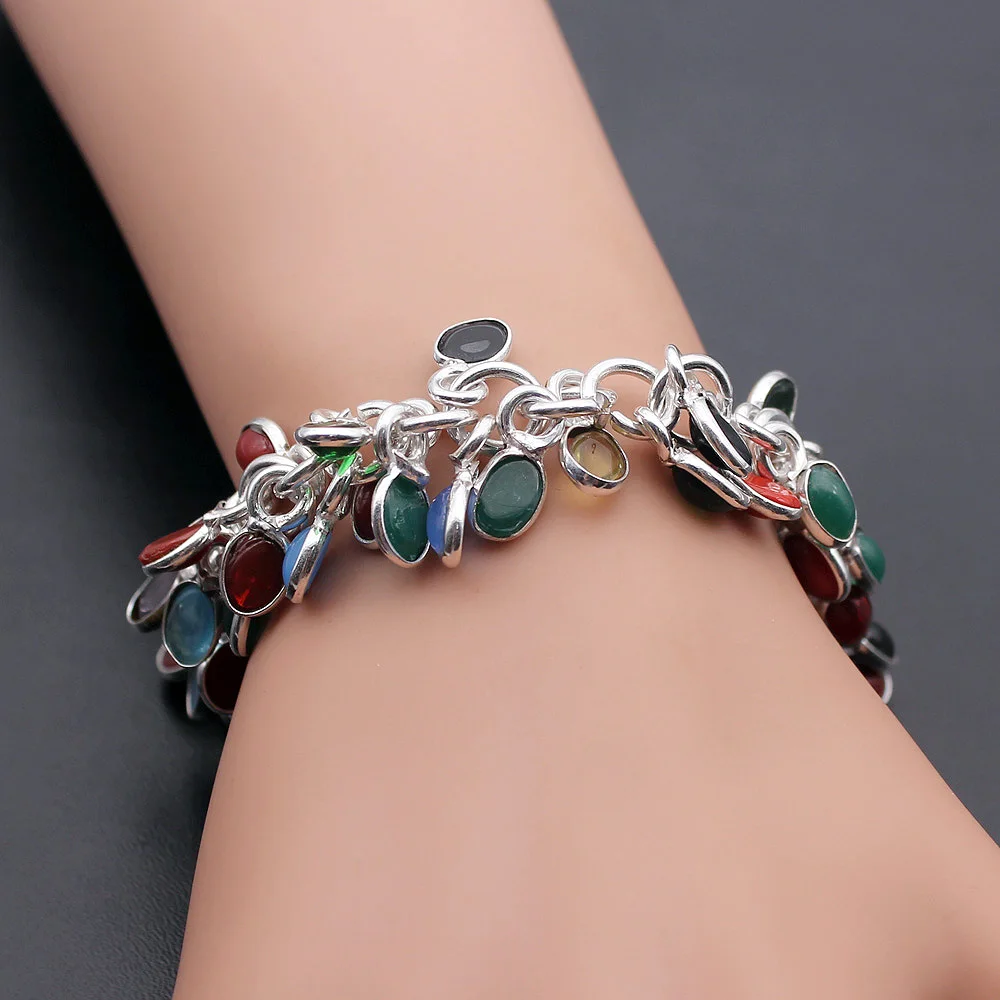 Hermosa multi драгоценные камни Великолепный красный коралл черный оникс перидот 925