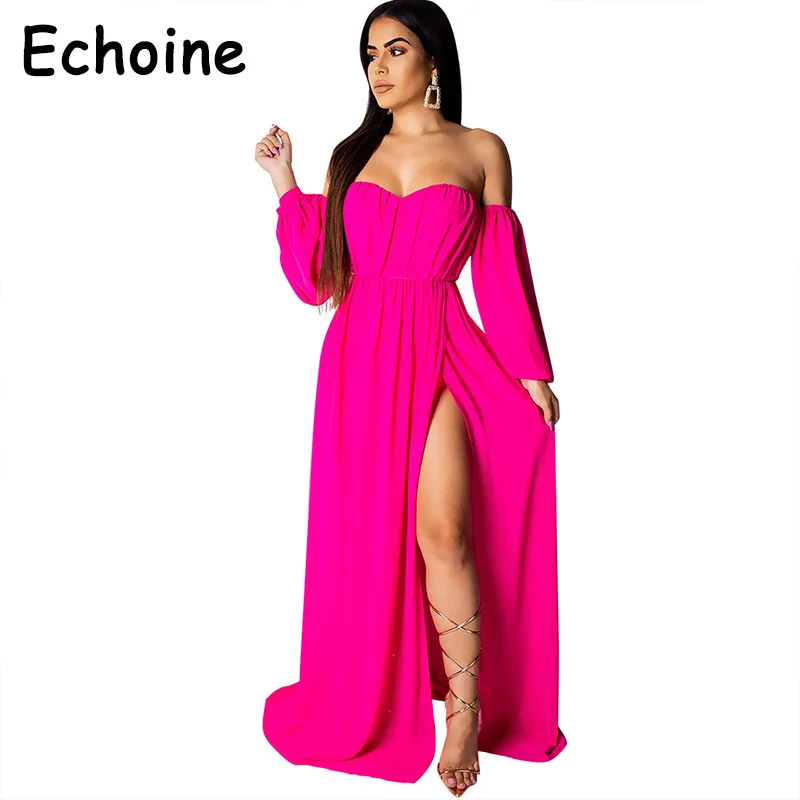 Одноцветные двухслойные платья Echoine с высоким разрезом открытыми плечами