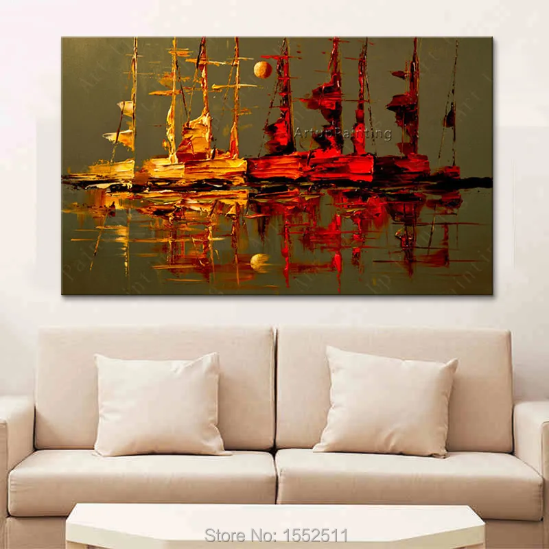 

Canvas oil painting caudros decoracion Acrylic boat sailing abstract painting wall art picture for living room home decor quadro