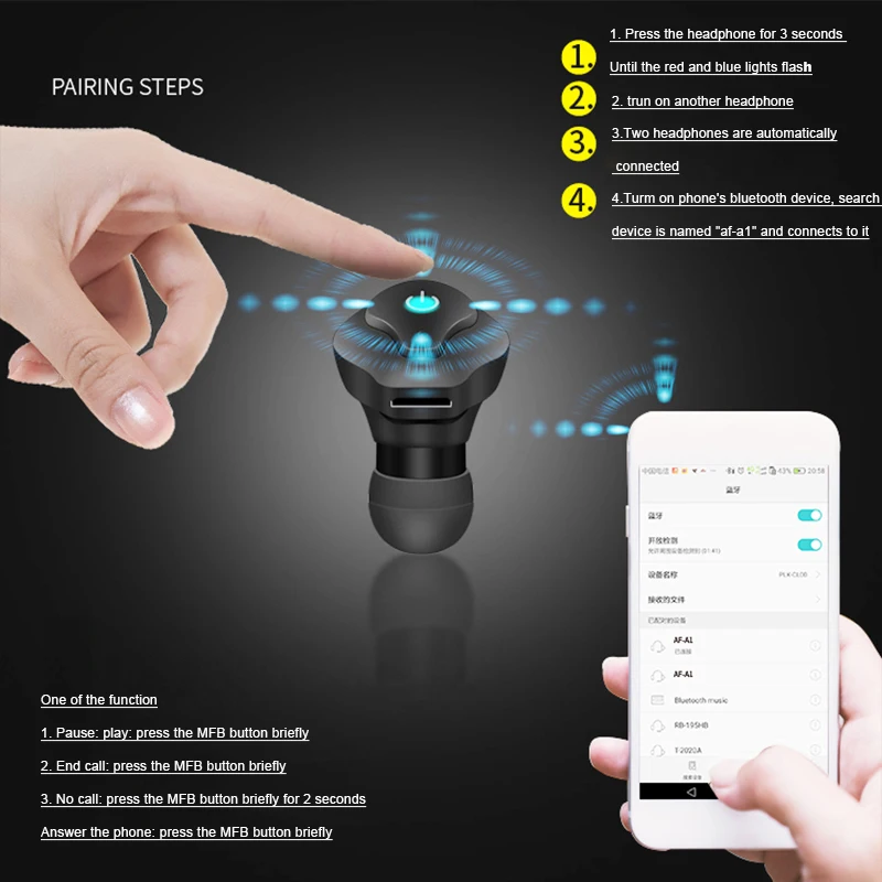 Lenasfone AF A1 TWS мини Двойные Bluetooth наушники V4.2 Близнецы беспроводные стерео