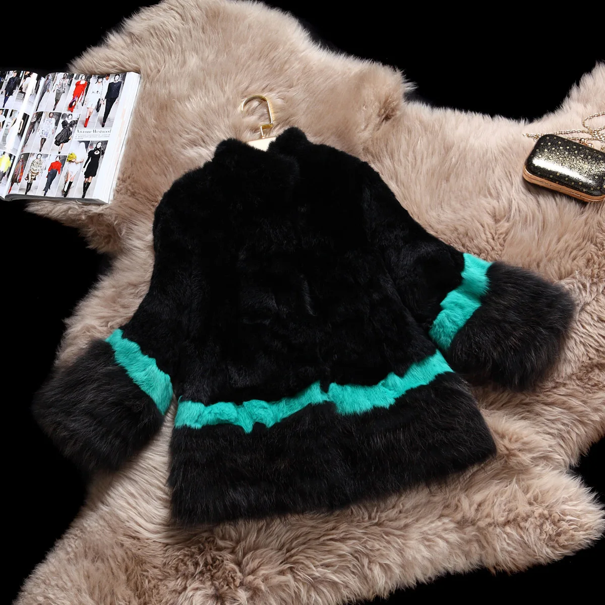 

Fashion autumn winter three quarter sleeve women's natural rabbit fur coat outerwear women raccoon fur jacket free shipping
