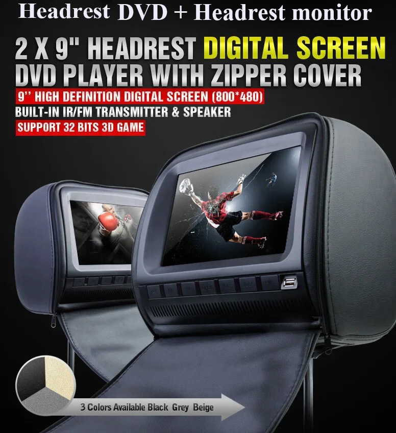 Одна пара 9-дюймовых DVD-плееров на подголовник автомобиля/ЖК-мониторов с крышкой