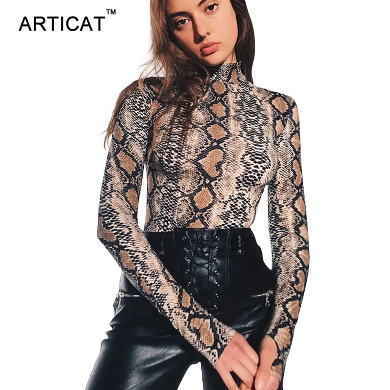 Articat мода змея печати боди Для Женщин Осенние Топы с длинным рукавом Bodycon комбинезон Для женщин s комбинезон вечерние Club комбинезон Комбинезоны