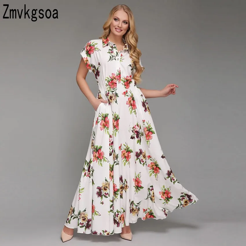 Zmvkgsoa халат Vestidos Boho Для женщин короткий рукав длинные Летнее Повседневное платье