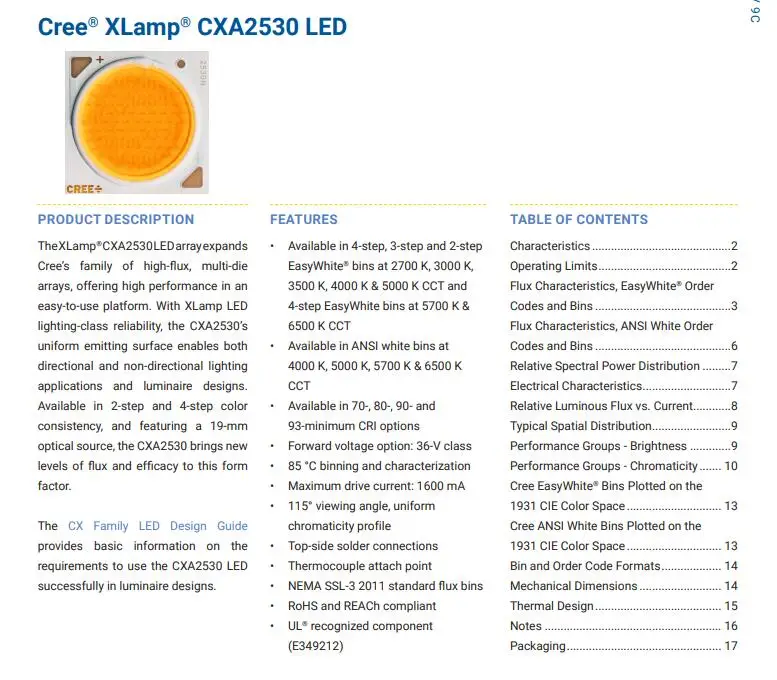 2 шт. Cree CXA2530 CXA 2530 65 Вт Керамический COB светодиодный светильник EasyWhite 4000 K-5000 K теплый белый 2700 K-3000 K с/без держателя