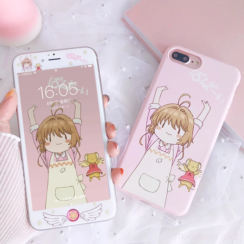 Для iPhone 8 7 силиконовый чехол и закаленное стекло передней фильм для 6 6s плюс милые