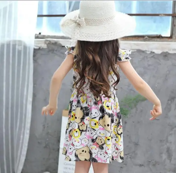 Little Girls Cartoon Print Dresses Summer Baby Girl Dress Cotton Casual Kids Clothes Children Clothing Size 2 3 4 5 6 years | Детская