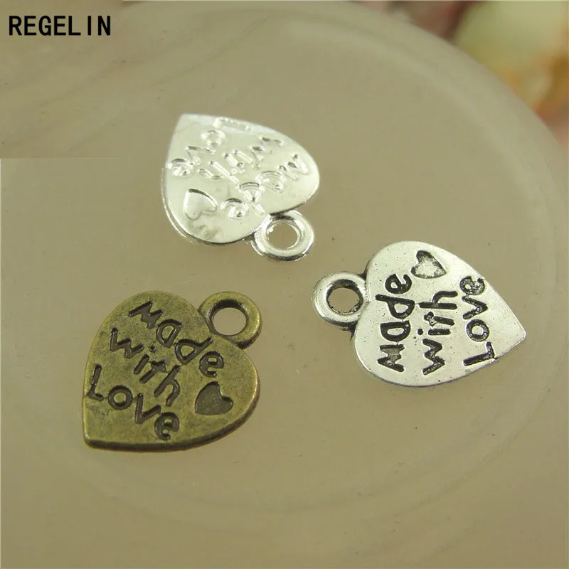 REGELIN 50 шт. шармы сердце ручная работа любовь 12*10 мм античный кулон подходит DIY для
