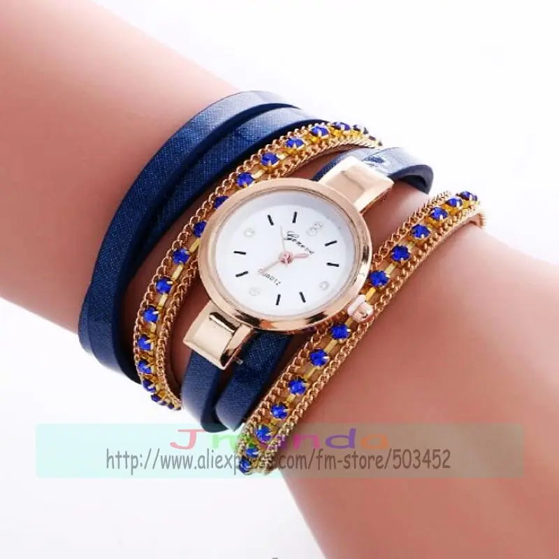 100 шт./лот модные женские часы geneva с кожаным ремешком элегантные кристаллами и