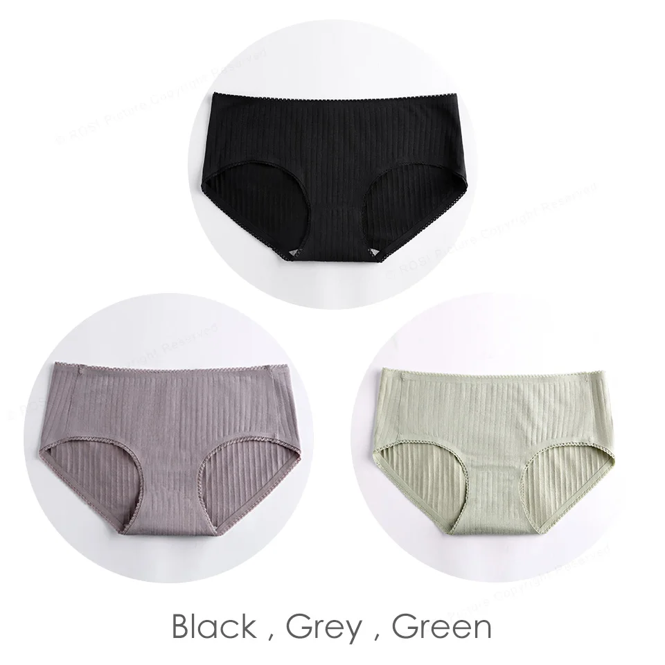 Black Grey Green Женские трусы из чесаного хлопка, бесшовные трусики для женщин, женские одноцветные трусы бикини, сексуальное нижнее белье, нижнее белье, 3 шт. ROSI - Цвет: Black Grey Green