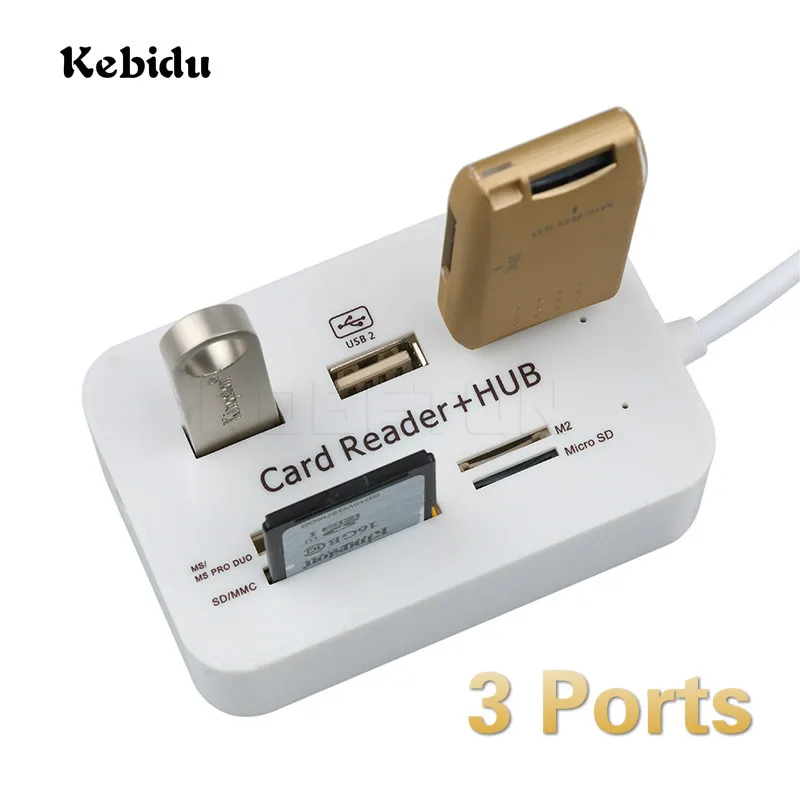Кардридер Kebidu USB 2 0 с 3 портами высокоскоростной usb разветвитель все в одном для ПК
