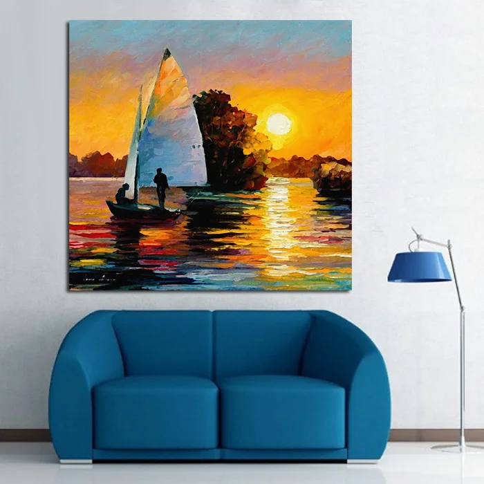 Pure Handpainted Wall Stickers Beautiful Sea View Oil Painting On Canvas Sunset Scenery painting artwork for wall Decoration | Дом и сад
