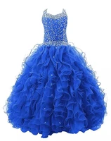 luxury crystals girls pageant dresses beaded crew ruffles ball gown kids party dresses birthday gown custom made