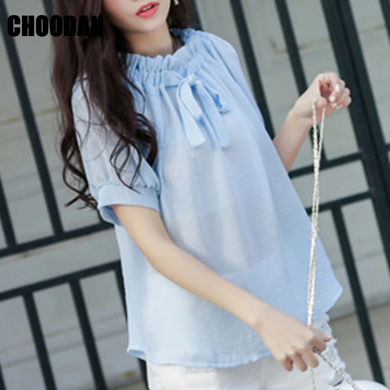 Женская шифоновая блузка с оборками топы вырезом лодочкой Новинка лета 2018