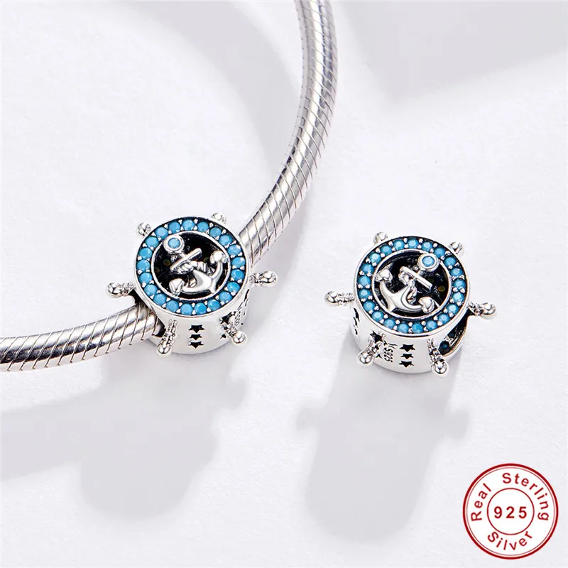 Браслет Pandora,, 925 пробы, серебро, синий, кубический цирконий, веревка, корабль, бусины, S925, военный корабль, подвески, сделай сам, ювелирное изделие