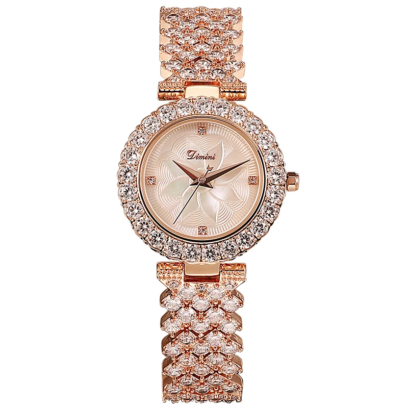 Полный алмаз DIMINI кожаный ремешок платье часы на Рождество! Японские кварцевые