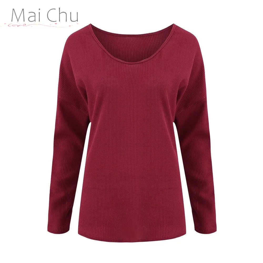 Модный осенне-зимний топ сексуальный v-образный вырез свободный длинный рукав