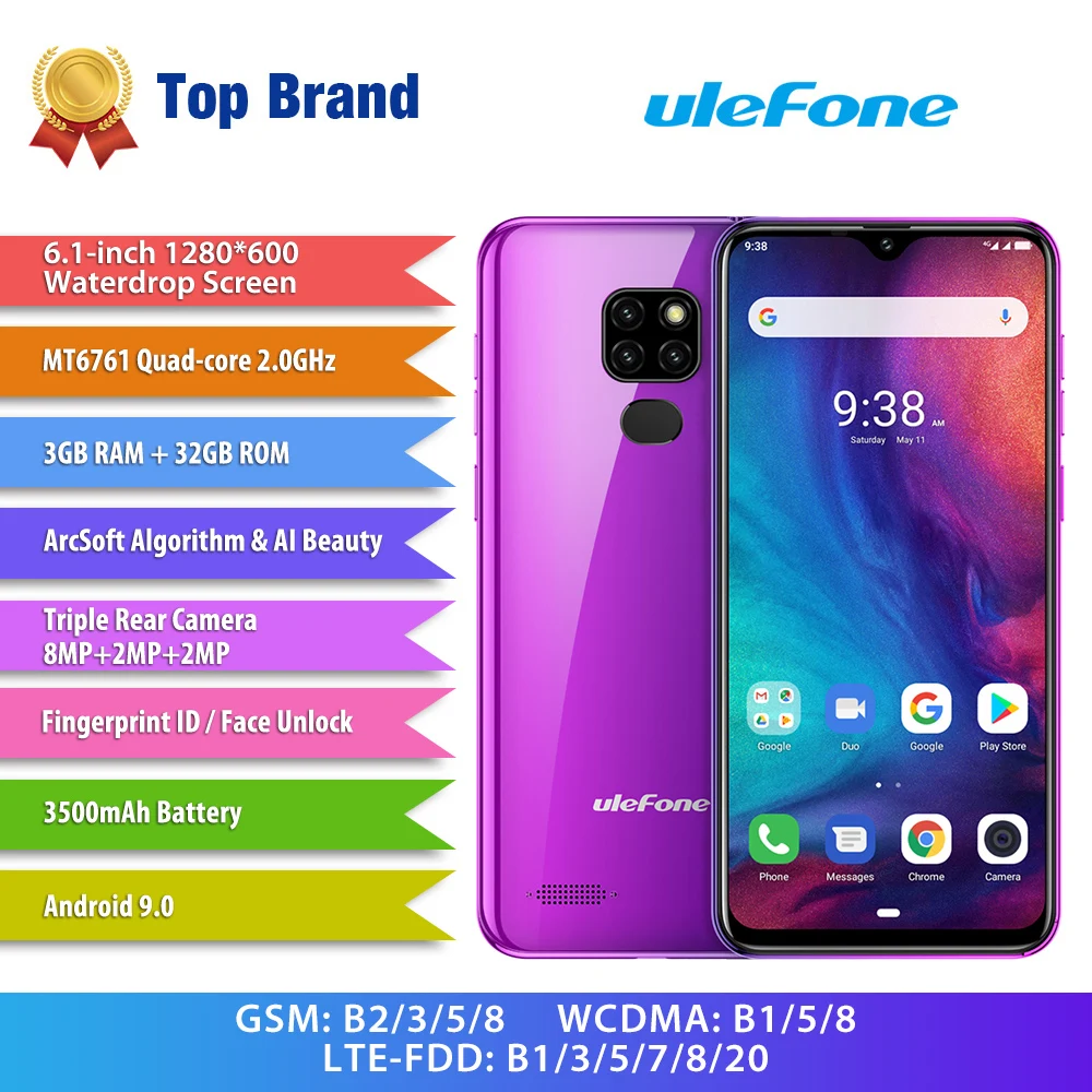 Смартфон Ulefone Note 7P Android 9.0 4 ядра 3 Гб + 32 ГБ 6.1&quot 3500 мАч 2019|Смартфоны| |