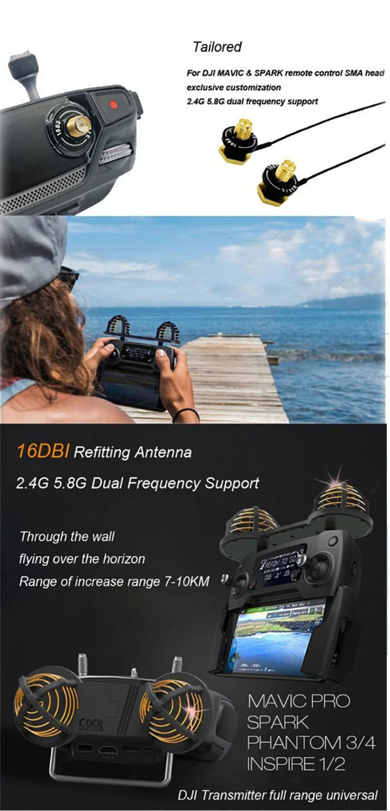 Двухдиапазонная частота PHANTOM 4 PRO/3 INSPIRE 1/2 удлинитель антенна DJI SPARK/MAVIC PRO/Mavic Air пульт дистанционного управления усилитель сигнала