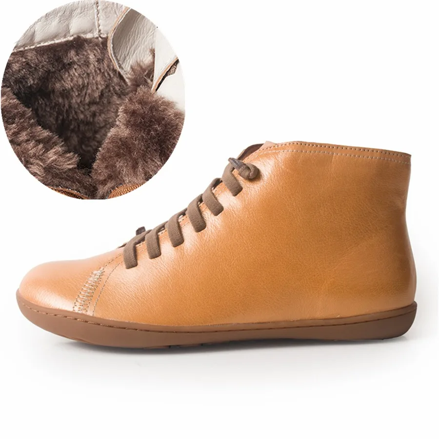 yellow with fur Мужские зимние ботинки из натуральной кожи, Весенняя мужская обувь на плоской подошве, короткие коричневые ботинки с мехом, мужские ботинки на шнуровке - Цвет: yellow with fur