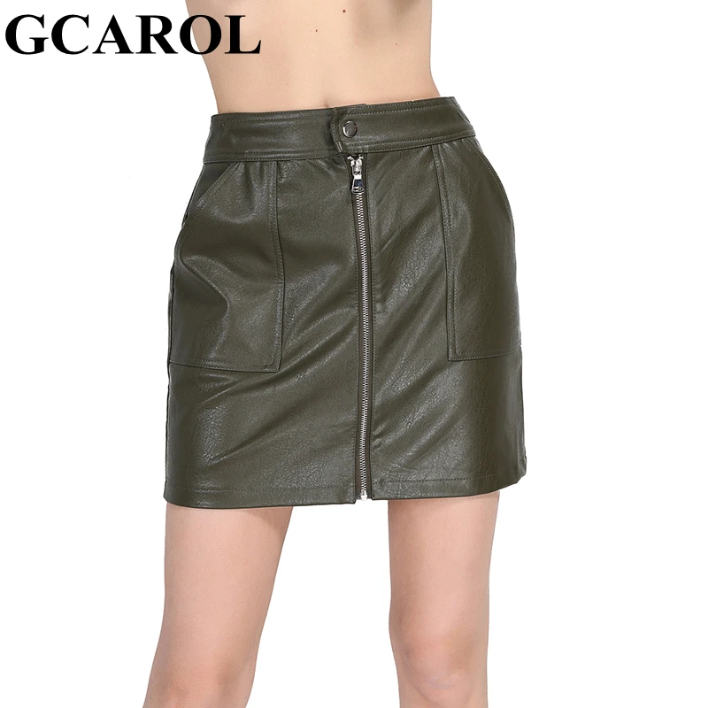 Женская мини юбка из искусственной кожи GCAROL элегантная многослойная на молнии с