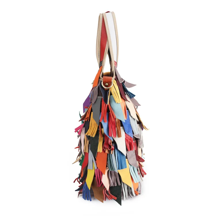 

The European and American style Spliced tassel shoulder bag handbag 100% First layer cowhide leather female bag