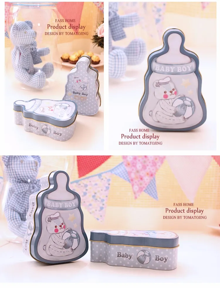 50 шт./лот Baby Shower вечерние пользу детский наряд для дня рождения подарки для раздачи при входе медведь детская бутылочка для кормления Оловянная КОНФЕТНИЦА