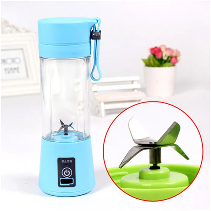 Four Blades Blue 400 мл, портативный блендер для сока, USB соковыжималка, чашка, Многофункциональный миксер для фруктов, шесть лезвий, миксер, смузи, детское питание, Прямая поставка - Цвет: Four Blades Blue