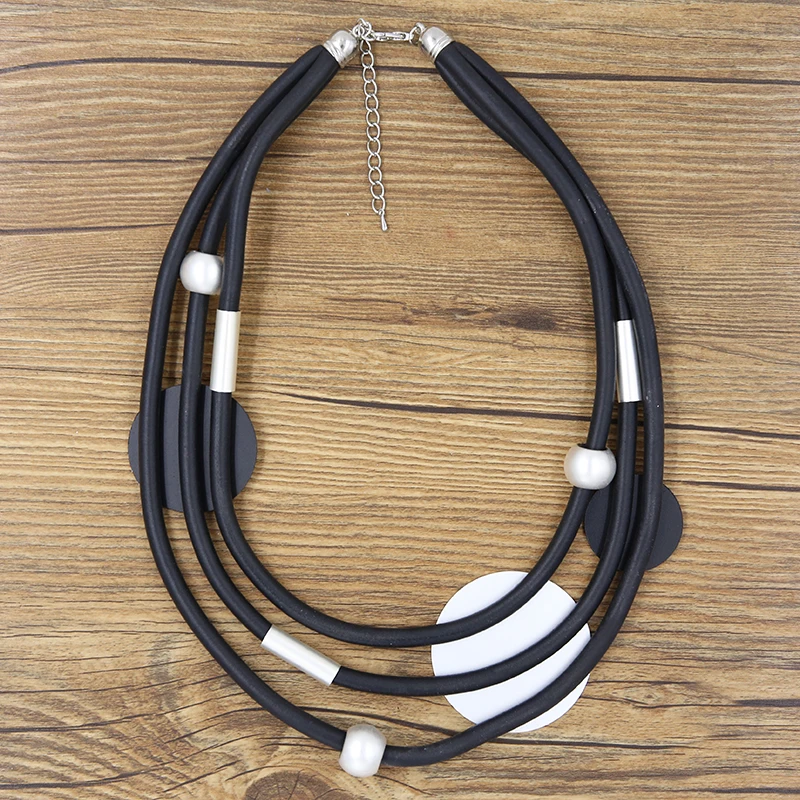 Fashion Women Gold/Silver Black necklaces Rubber necklace Bohemian Layered Big Chunky Jewelry Collares Grandes Ketting Collane images - 6